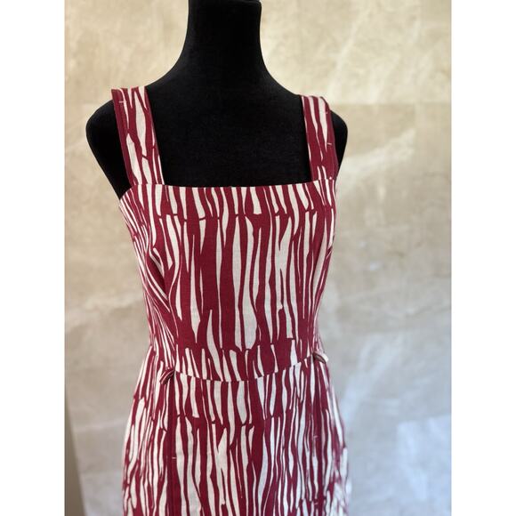 Max Mara 100% Linen Sheath Dress 6 Deep Berry Abstract Bold Minimalist Italian - Picture 7 of 15